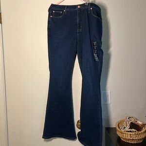 J Crew full length flare, dark blue, denim jeans, size 32